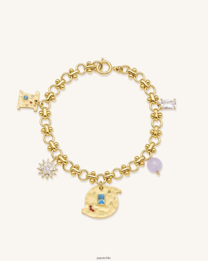 JW PEI pulsera cosmos redonda con dijes múltiples Chapado en oro de 18 quilates y circonitas multicolores y cuentas moradas. pulsera 26446P365